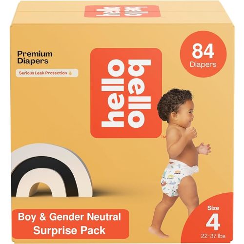 Hello Bello Premium Diapers, Size 4 (22-37 lbs) Surprise Pack for Boys - 84 Count, Hypoallergenic with Soft, Cloth-Like Feel - Assorted Boy & Gender Neutral Patterns