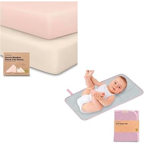 KeaBabies Bamboo Viscose Crib Sheets for Boys, Girls and Portable Diaper Changing Pad - 2-Pack Jersey Fitted Crib Sheet, Waterproof Baby Changing Pad, Organic Baby Crib Sheets Neutral