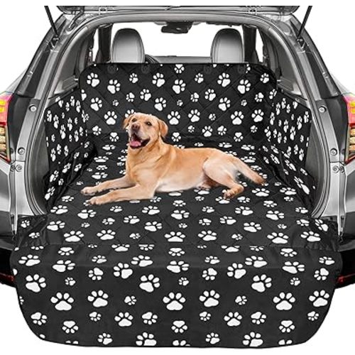 F-color SUV Cargo Liner for Dogs - Waterproof Pet Cargo Liner with Side Flaps, Comfort Dog Cargo Cover with Bumper Flap, Scrachproof, Non-Slip, Large Size Universal Fit SUVs Sedans Trunks Vans, Paw