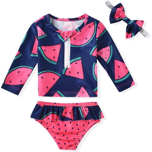 Aalizzwell Baby Girls Swimsuit 2 Piece Long Sleeve Bathing Suit Beach Wear