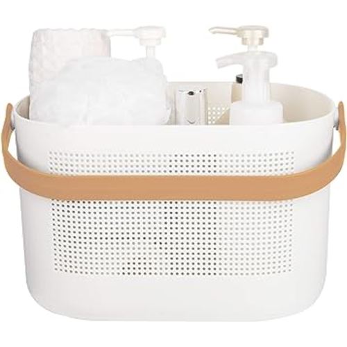 UUJOLY Plastic Storage Baskets with Handles, Shower Caddy Shelf Organizers Basket for Bathroom, Kitchen, Dorm Room, Yellow