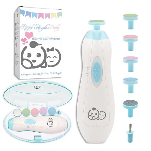 Baby Nail Trimmer 6 in 1, Royal Angels Baby Electric Nail File, Baby Grooming Kit Manicure Set for Toddler and Adults, Newborn Toddler Toes & Fingernails Nail Care Kit (Babyblue)