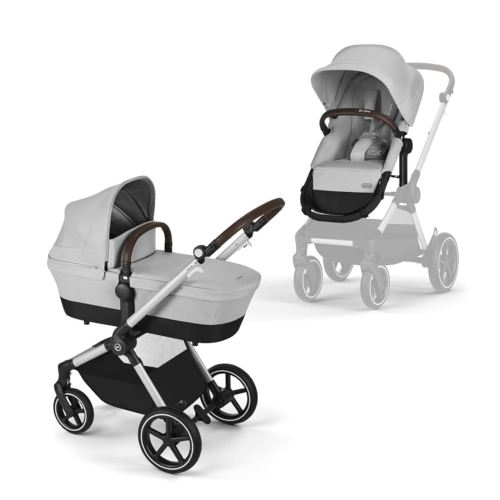 Cybex EOS 2-in-1 Stroller - Bassinet Stroller Converts to Toddler Stroller with One-Hand Recline - Bassinet and Toddler Seat Included, Reversible & Travel System Ready, Lava Grey