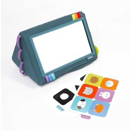 Ubbi Mirror Me Activity Toy, Tummy Time Developmental Baby Toy, Multi-Sensory Play Cube, Includes High Contrast Visual Learning Cards and Silicone Teether