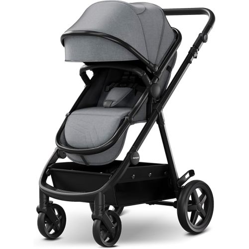 Mompush Meteor2 Baby Stroller 2-in-1 with Bassinet Mode, Compatible with Infant Car Seat Adapter Included, Full-Size Bassinet Strollers for Family Outings