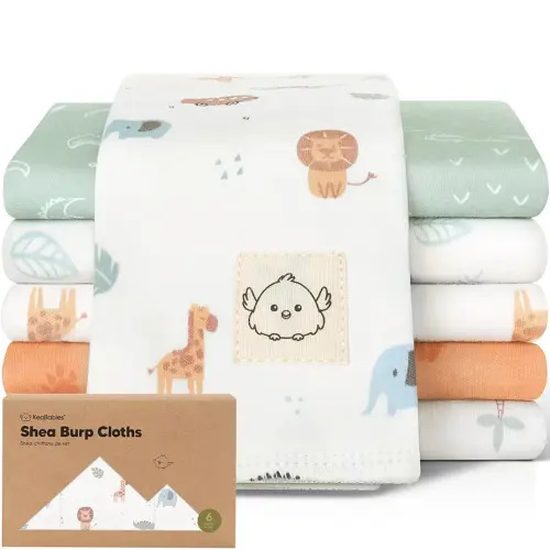 Organic Burp Cloths Baby Boy, Girl - 6-Pack Large Cotton Burping Cloths for Babies, Spit Up Rags, Super Absorbent, Ultra Soft Newborn Rag, Gender Neutral, Machine Washable, Durable (Wilderness)