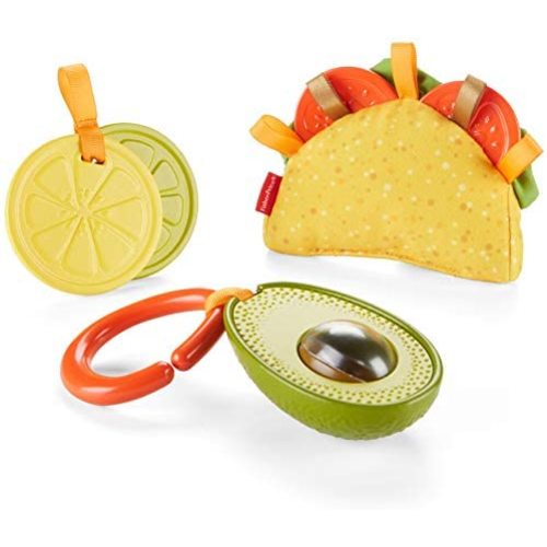 Fisher-Price Pretend Food Baby Toys, Set of 3 Rattle Crinkle Clacker Toys for Newborn Sensory Play, Taco Tuesday Gift Set