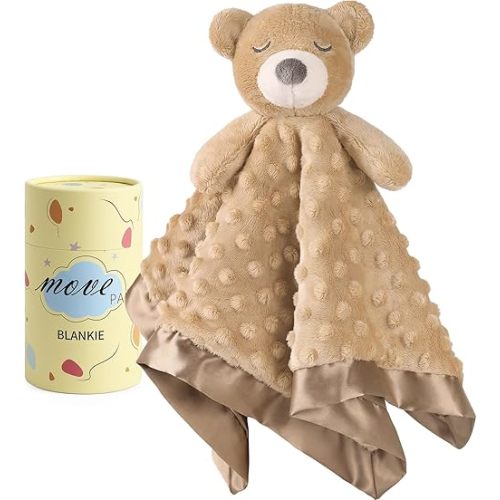 Baby Security Blanket, Soft Baby Lovey Toy Blanket for Boys and Girls, Snuggle Toy Lovie Newborn Gift, Unisex Stuffed Animals Brown Bear 16 Inch