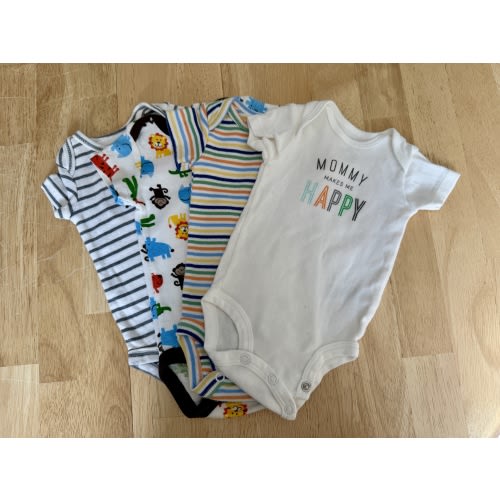 Newborn Baby 4pk Short Sleeve Solid Bodysuit -Crotch Snap, Crew Neck