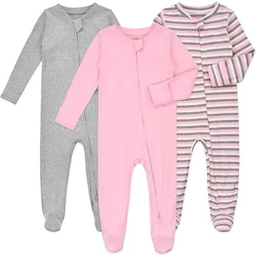 Aablexema Baby Footie Pajamas with Mittens - 3Pcs Infant Footed Sleeper Cotton Sleepwear Outfits