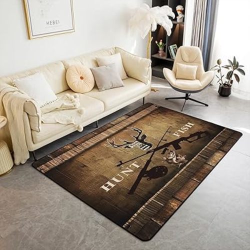 Deer Rugs for Living Room Bedroom Kids Farmhouse Fishing Hunting Area Rug 3'x5' Women Men Rustic Cabin Wild Animal Decorative Carpet Floor Mat Bedroom