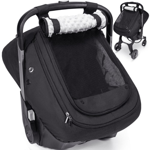 Baby Car Seat Cover, Novashion Infant Carseat Canopy, Warm Plush Minky Dots Shield Covers, with Breathable Mesh Window, Enlarge Space, Black
