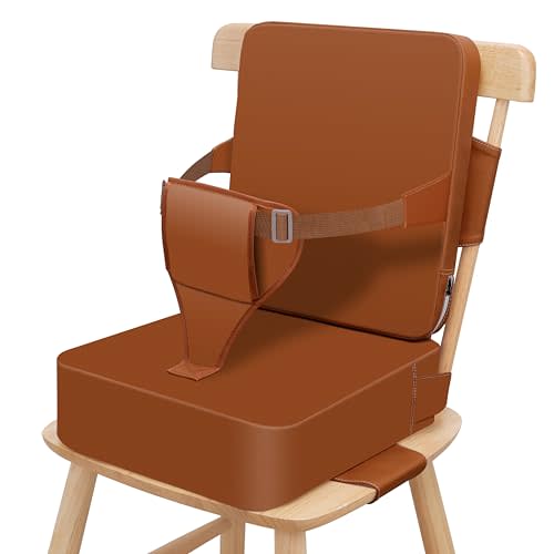 TOTIDYH Toddler Booster Seat for Dining Table, Non-Slip Kitchen Chair Booster Seat with Backrest and Adjustable Straps, Portable PU Waterproof Travel Baby Booster Increasing Cushion