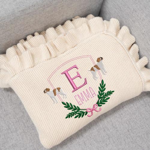 Personalized Brittany Spaniel Dog Baby Blanket, Nursery Decor, Embroidered Baby Knit Blanket, Custom Embroidery Name Baby, Baby Shower Gifts