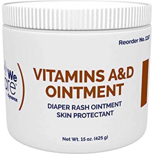 Dynarex Vitamins A & D Ointment, Ointment with Vitamin A and Vitamin D Skin Protectant, for Diaper Rash and Discomfort, White, 15 oz Jar