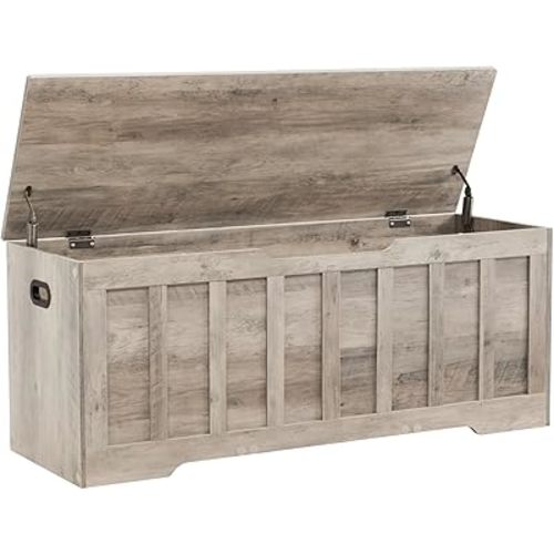 VANKILEY 47.2" Storage Chest Extra Large,Storage Trunk with 2 Safety Hinges,Wooden Storage Bench,Shoe Bench,47.2x15.7x19.1 Inch,Easy Assembly,Storage Bench for Bedroom,Living Room,entryway(Greige).