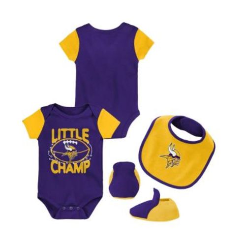 Newborn and Infant Boys and Girls Purple, Gold Minnesota Vikings Little Champ Three-Piece Bodysuit Bib and Booties Set