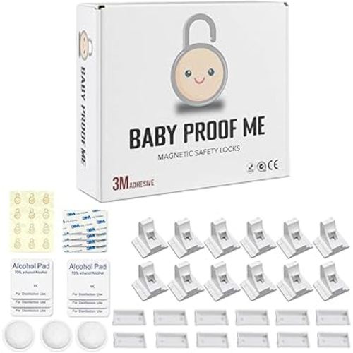 Pack of 12 Magnetic Baby Cabinet Locks for Child Safety with 3 Keys, 3M Adhesive Easy Installation, Baby Proofing Magnetic Locks for Cabinets and Drawers