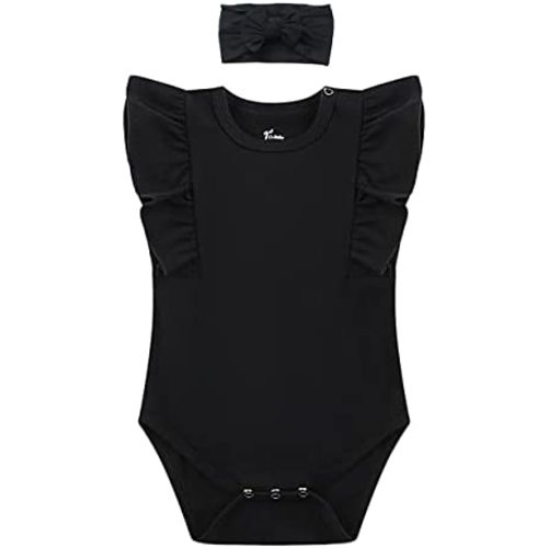 O2 BABY Organic Cotton Baby Girls Romper Bodysuit Jumpsuit with Headband Outfit