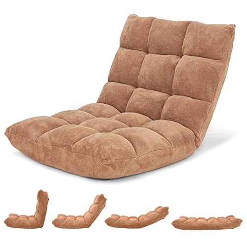 Giantex Folding Floor Chair with Back Support, 14 Adjustable Position, Padded Sleeper Bed, Couch Recliner, Gaming Floor Chairs for Adults, Meditation, Living Room (TAN)