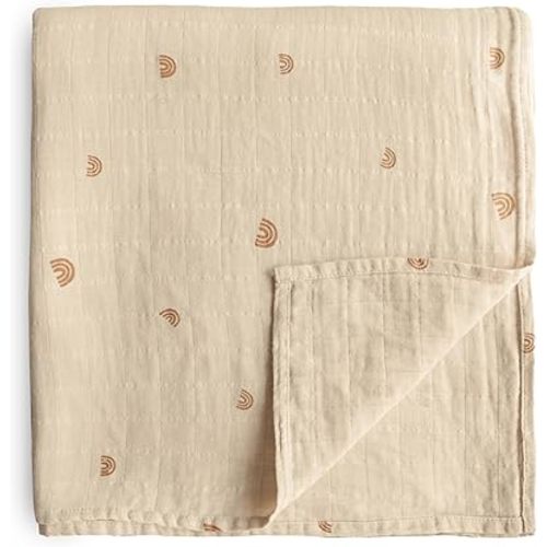 mushie Muslin Baby Swaddle Blanket | 100% Organic Cotton (Rainbows)