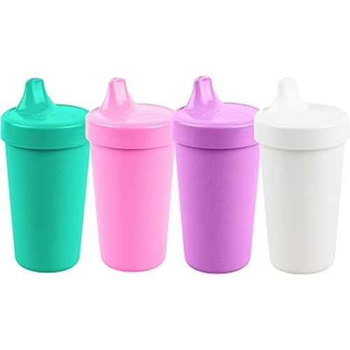 Re-Play Made in USA 10 Oz. Sippy Cups for Toddlers, Pack of 4 - Reusable Spill Proof Cups for Kids, Dishwasher/Microwave Safe - Hard Spout Sippy Cups for Toddlers 3.13" x 6.25", Sparkle