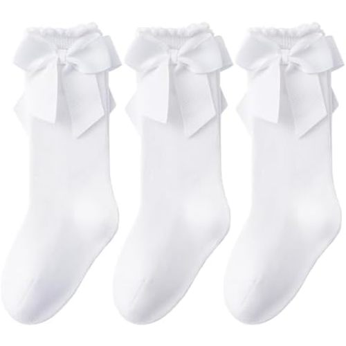 Baby Knee High Socks Toddler Long Socks Girls Bow Ruffled Knee Socks Cotton Tube Stockings Infant Dress Socks