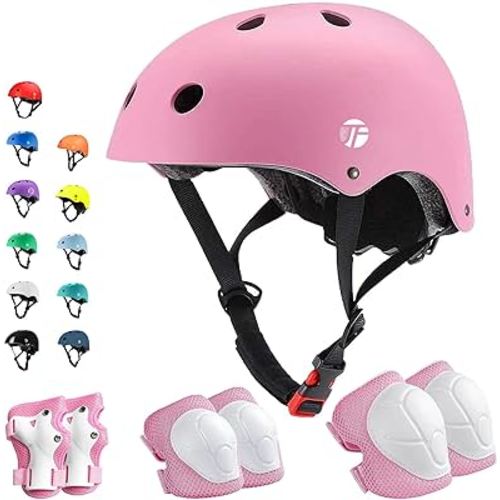 JeeFree Bike Helmet Set with Knee Pads Elbow Pads Wrist Guards,Adjustable Helmet for Toddler Kids&Youth,Bicycle Helmet Roller Skate