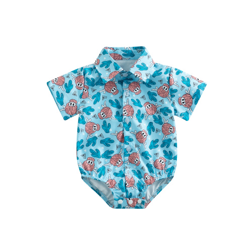 Western Baby Boy Clothes Graphic Print Onesie Dress Shirt Short Sleeve Button Down Romper Bodysuit Top Boho Cowboy Outfit