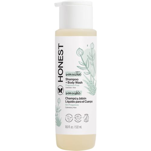 The Honest Company 2-in-1 Baby Shampoo & Body Wash, Fragrance-Free, Gentle, Tear-Free, Hypoallergenic, Naturally Derived, Sensitive Skin, 18 fl oz