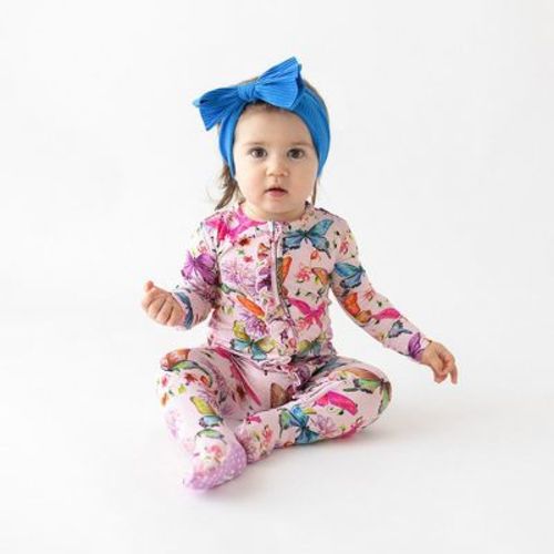 Toddler Watercolor Butterfly Footie Ruffled Zippered One Piece - Posh Peanut