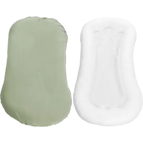 Baby Lounger, Soft Touch Skin Friendly Baby Lounger Nest Pillow with Removable Pillowcase Ergonomic Baby Lounger Pillow, 36.6x17.7x3.1inch, for Boys Girls (Green)