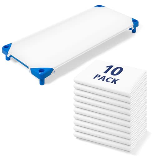 Comfyanno Cot Sheets for Daycare Standard Size - 23" x 51" - 10 Pack Bulk - Daycare Essentials - Soft & Comfortable Brushed Microfiber - Fitted Cot Cover - for Preschool Kids Nap Time - White