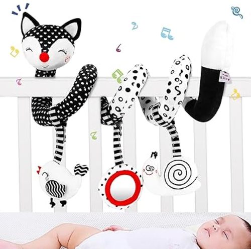 teytoy Spiral Car Seat Toy, Black and White High Contrast Stroller Activity Toy Car Seat Toys for Babies 0 3 6 9 12 Months Boys Girls, Hanging Carseat Toys for Crib Mobile, Newborn Toy Gift