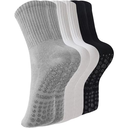 BONANGEL Pilates Socks with Grips for Women, 3 Pairs Womens Grippy Yoga Ballet Barre Hospital Gym Athletic Socks