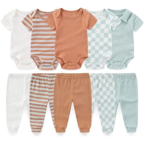 Baby Boy Girl 10 Piece Combined Type Clothing Set Cotton Baby Bodysuits and Pants Set Home Outdoor Infant Clothes