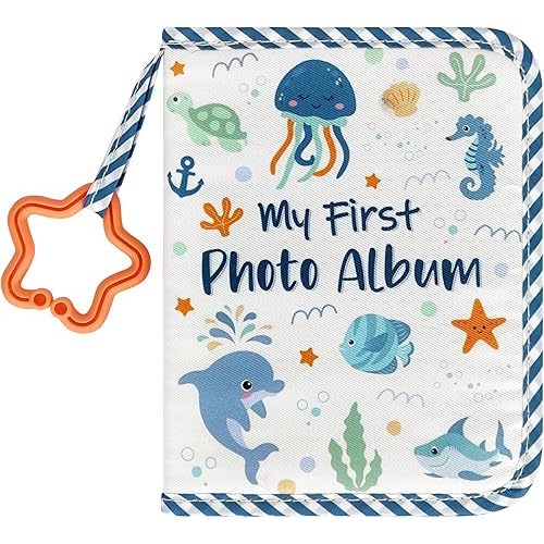 Baby's First Family Album - Soft Cloth Photo Book Gift Set with Baby-Safe Mirror | 5.5x7 Inch Holds 17 Photos Fabric Memory Book for Newborns, Toddlers, Baby Showers