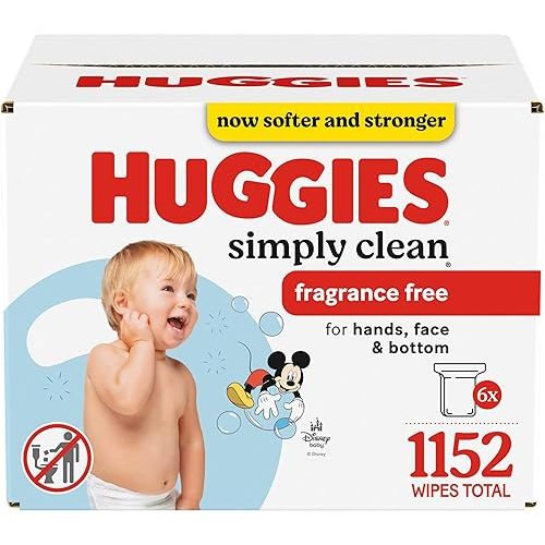 Baby Wipes; Huggies Simply Clean; UNSCENTED; Hypoallergenic; 6 Refill Packs; 1152 Count