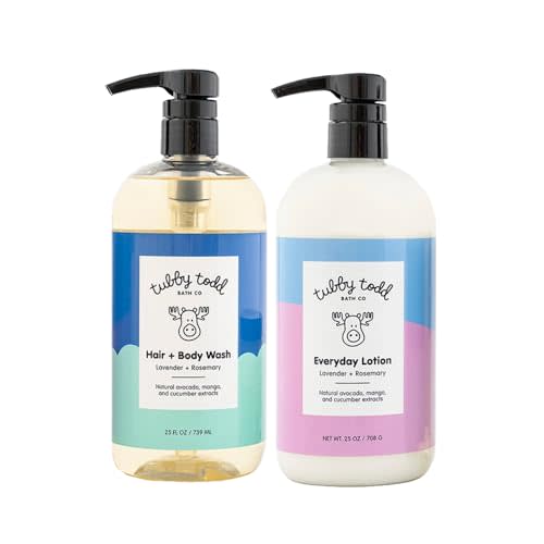 TUBBY TODD Baby Bath & Skincare Kit - The Wash and Lotion Bundle - Baby Lotion and Baby Wash Gift Set - Full Size Lavender Rosemary
