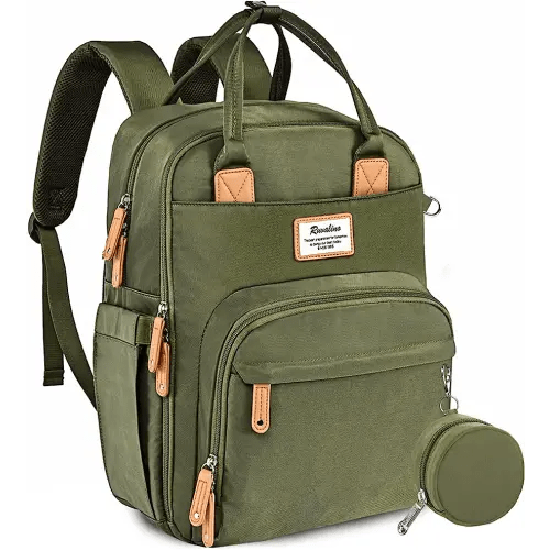 RUVALINO Diaper Bag Backpack, Multifunction Travel Back Pack Maternity Baby Changing Bags, Large Capacity, Waterproof and Stylish, Army Green