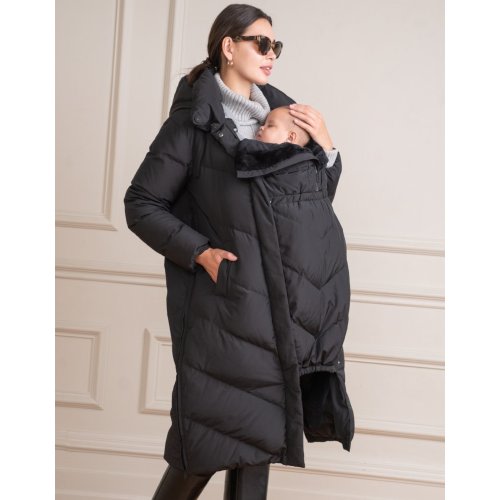 Long Black Maternity & Babywearing Puffer Coat | Seraphine