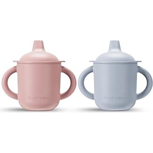 Leeleelon® Silicone Sippy Cups for Baby, 100% Leak-Proof Training Cup for Toddler with Handles, Soft Spout Sippy Cup for Infants, 6+ Months, 6oz/180ml, Grey/Pink (Pack of 2)