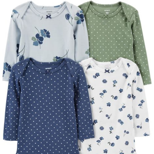 Baby 4-Pack Long-Sleeve Floral & Polka Dot Bodysuits