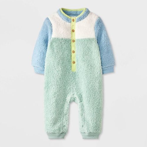 Baby Shearling Romper - Cat & Jack™ Green/blue 3-6m