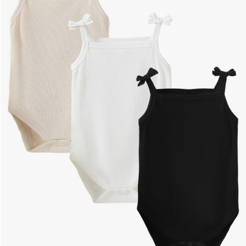 OPAWO Onsies for Baby Girls' Bodysuits 3 Pack Neutral Baby Clothes Spaghetti Strap & Long Sleeve Fall Baby Undershirt 0-2T