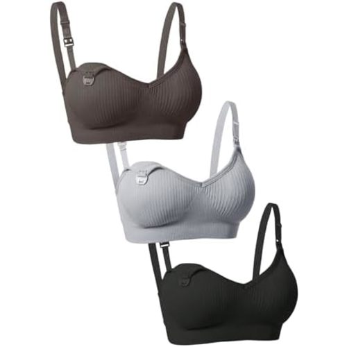 MakeMeChic Women's 3 Pack Maternity Nursing Bras Rib Knitted Breastfeeding Bralettes