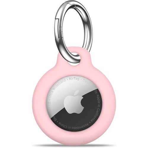 for Airtag Holder Case with Keychain, Shockproof GPS Cover Anti-Scratch Key Chain for Air Tags, for Airtag Accessories for GPS Item Tracker Cases for Bags, Luggages, Blossom Pink