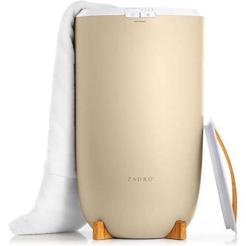 Zadro Large Aromatherapy Hot Towel Warmer with Lavender Essential Oil, Auto Shut Off Electric Towel Warmer For Bathroom (Large | 20L | 12" Dia. x 21" Tall, Ivory/Bamboo)