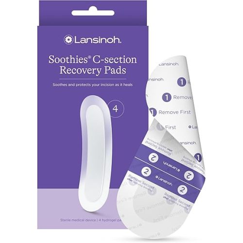 Lansinoh C Section Recovery Must Haves Pads, Postpartum Essentials for Scar Care, 4 Sterilized Pads Provide Cooling Relief, Pregnancy Hospital Bag Essentials, Ideal for Baby Registry
