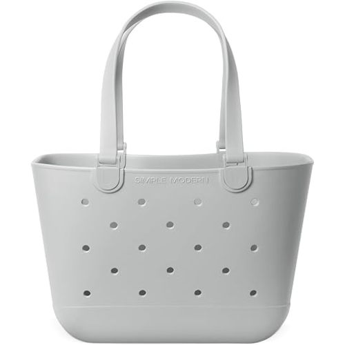 Simple Modern Large Beach Bag | Waterproof Getaway Rubber Tote with Zipper Pocket for Travel, Pool, Boat, Groceries, Sports | Ice Gray